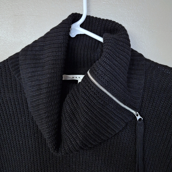 Max Studio Womens Pull Over Ribbed Knit Sweater Zip Cowl Neck Ribbed Cuff Black - Picture 5 of 11